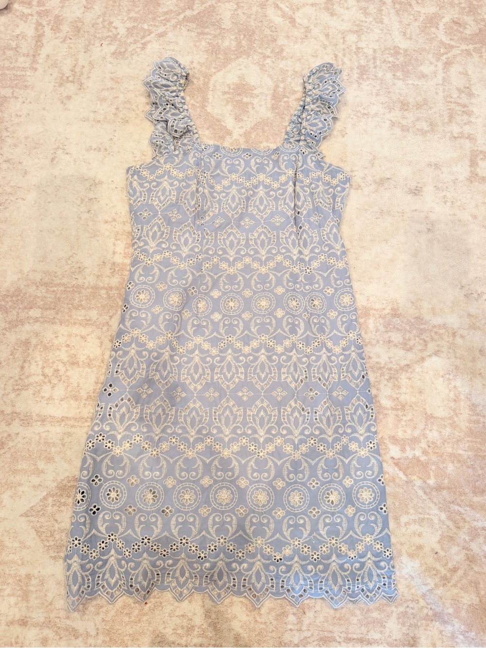 Light Blue Lace Eyelet Sleeved Formal Dress